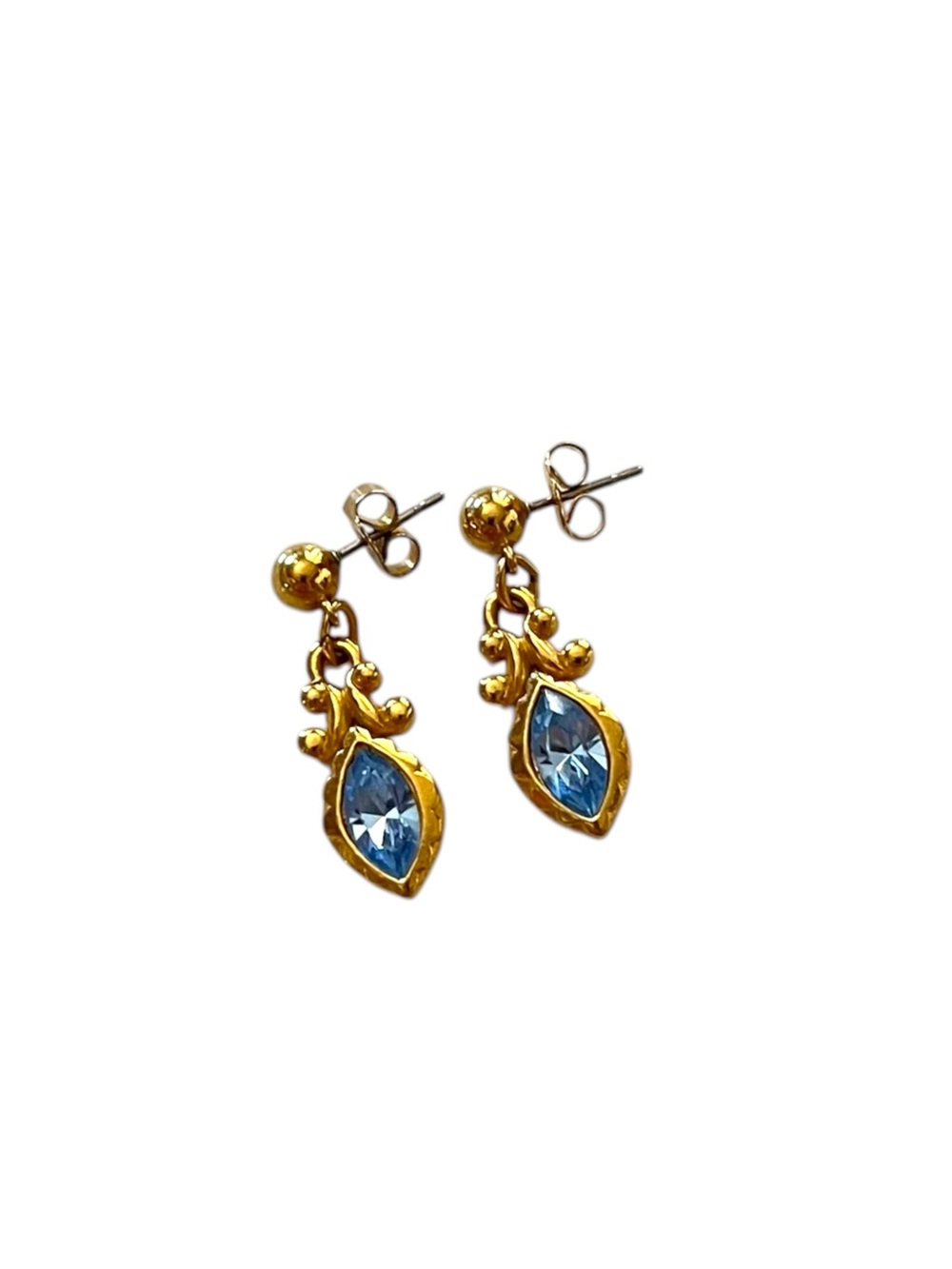 Vintage Avon Blue Crystal Gold Victorian Drop Earrings